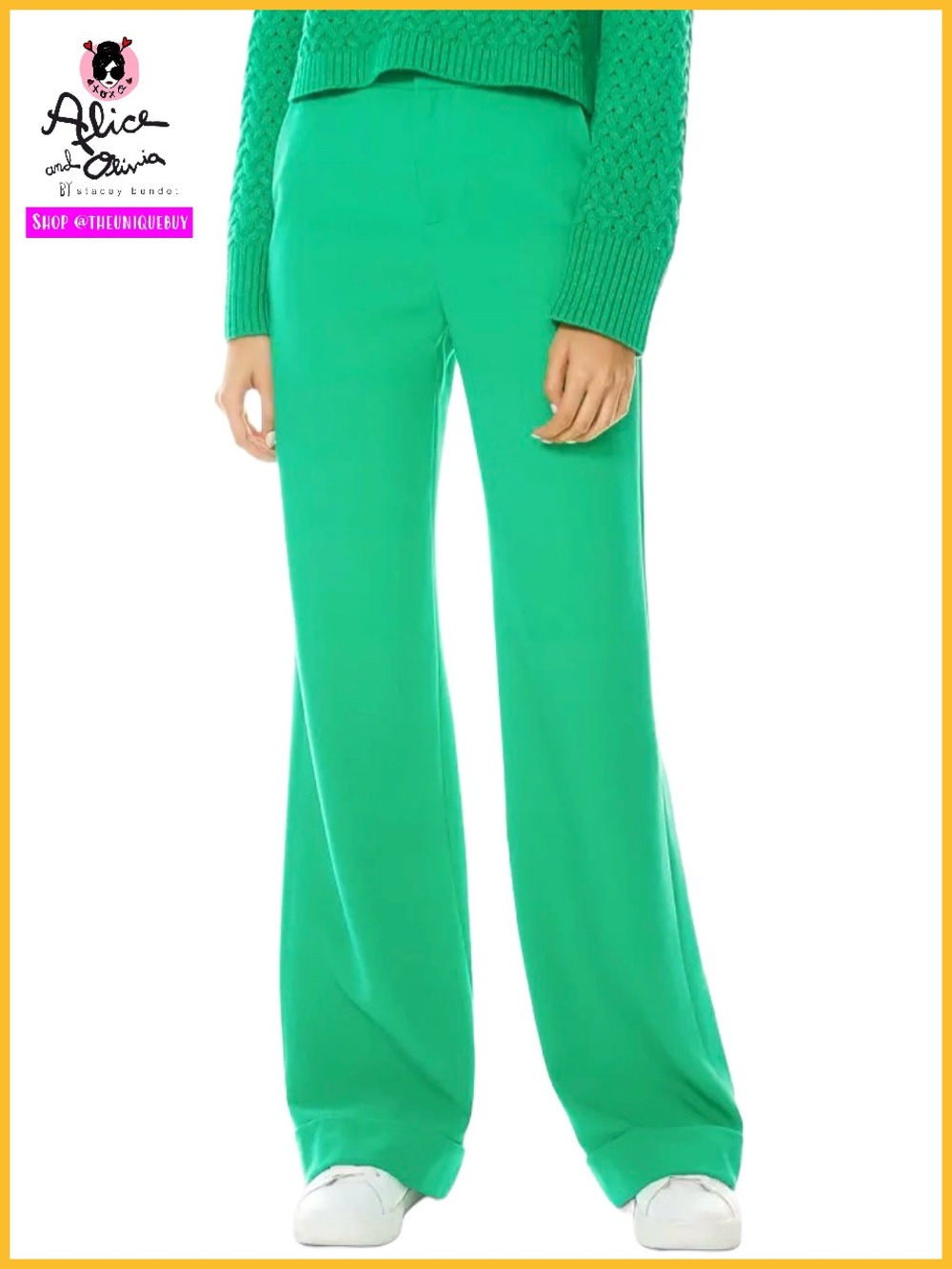 Alice + Olivia Dylan Beautiful High Rise Mint Kelly Green Pant